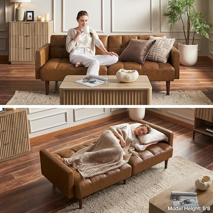 mopio Aaron 76.8" Couch, Small Futon Sofa Bed, Mid Century Modern Futon Couch - Image 7