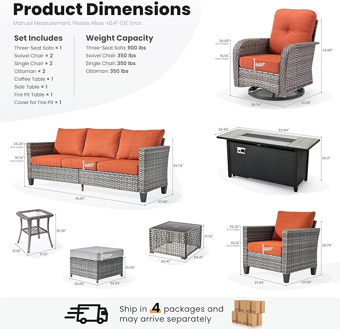 ovios 10 Pieces Patio Furniture Set, Outdoor Wicker Sofa Couch - Image 8