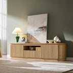 70" Fluted TV Stand for TVs Up to 80", Mid Century Modern Entertainment Center - Image 3