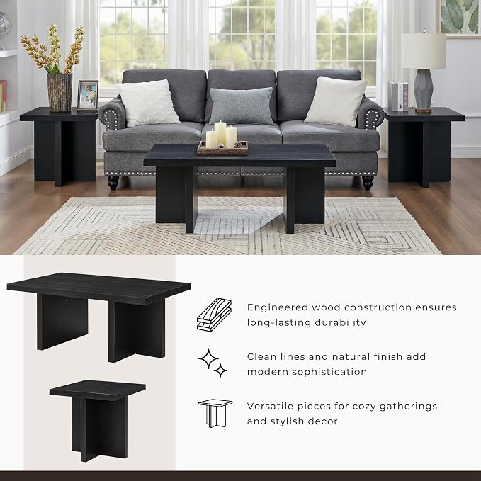 Roundhill Furniture Mchome 3-Piece Coffee Table Set, Coffee Table and Two End - Image 9