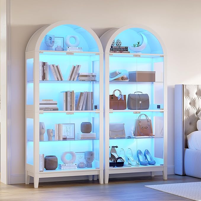 HNEBC Arched Book Shelf with Glass Doors, LED Bookcase with RGB Lights - Image 3