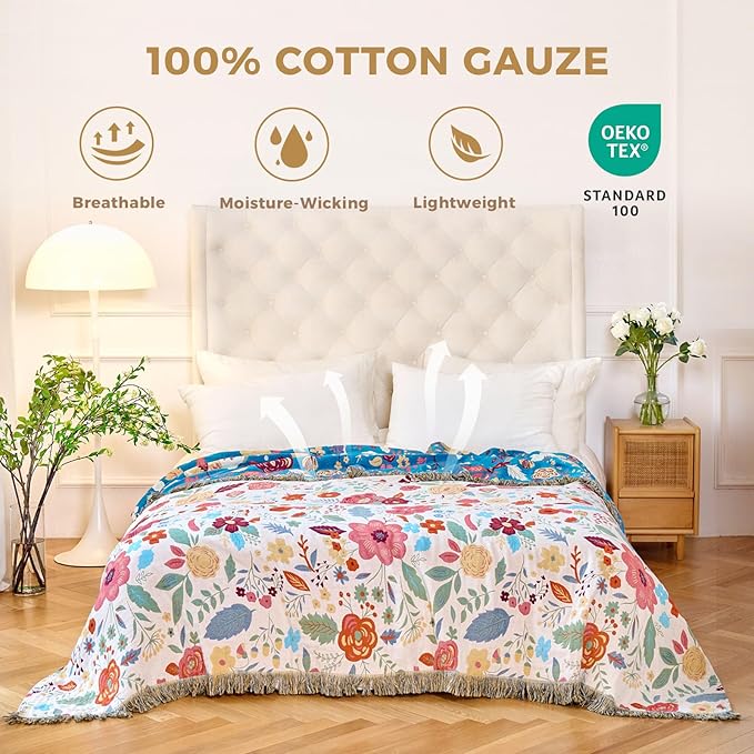 LUTBM Boho Throw Blanket for Couch Sofa Chair Cotton Summer Blankets for - Image 2