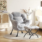 Lazy Chair with Ottoman, Large White Gray Lounge Accent Chair with Ottoman and - Image 4