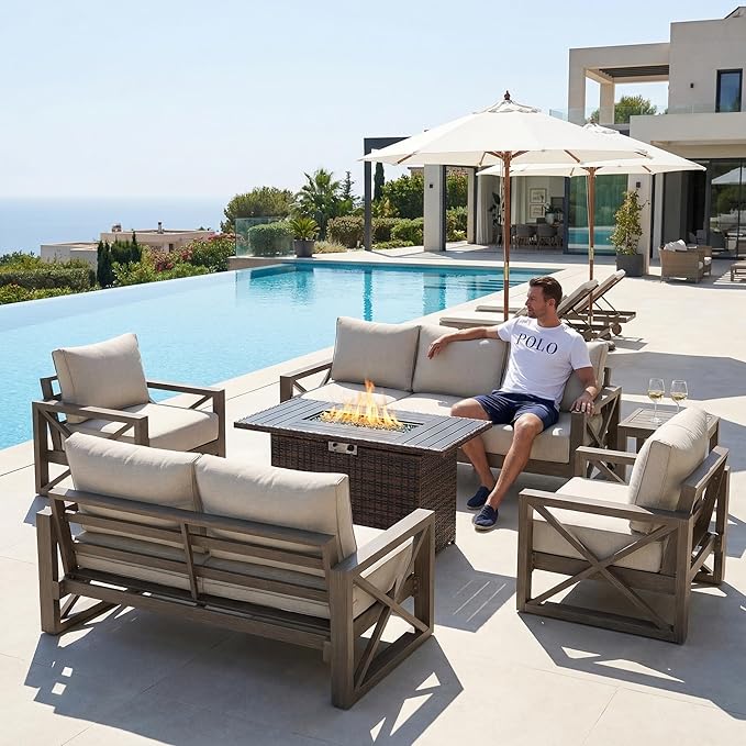 UDPATIO Aluminum Patio Furniture Set, Faux Wood Grain Modern Outdoor Furniture - Image 3