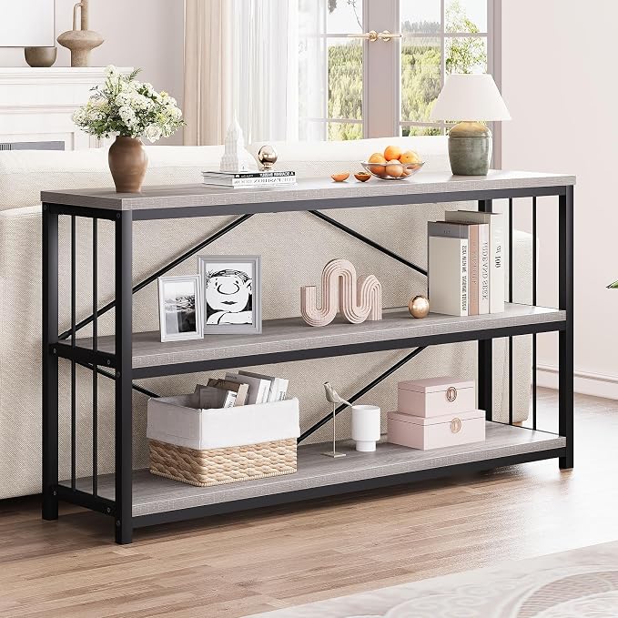LVB Farmhouse Industrial Console Table, Wood Metal Foyer Entryway Sofa Tables - Image 3