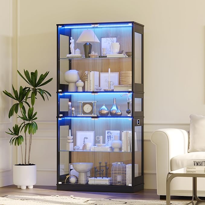 Display Cabinet with Glass Doors & LED Lights, 5 Tier Lighted Display Case - Image 9