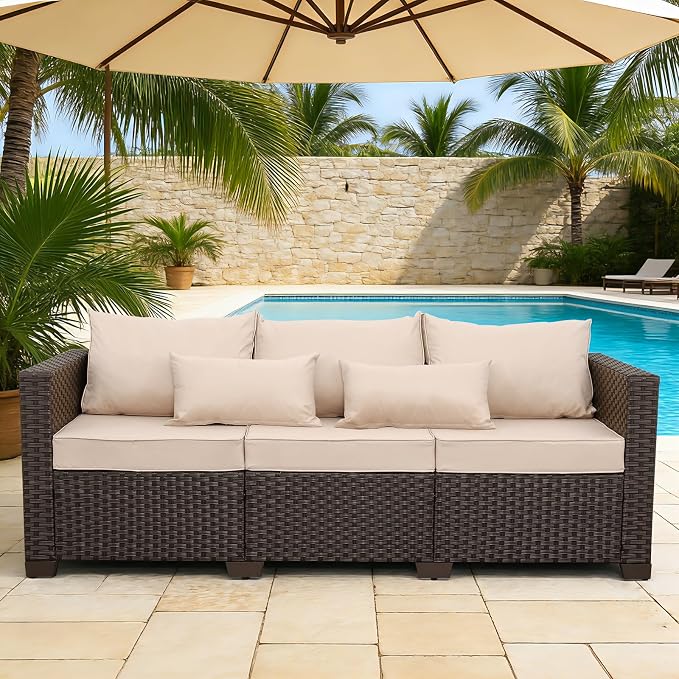 Rattan Star Outdoor Furniture Couch 3 Seater Sofa Outdoor Brown Wicker Sofa by RattanStar