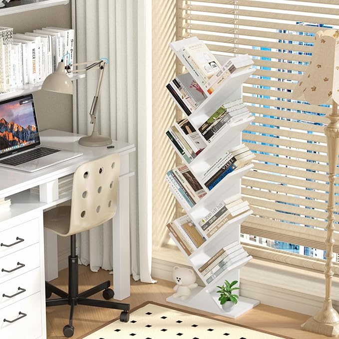SHEEPAM 10 Tier Tree Book Shelf, Floor Standing Wood Bookshelf - Image 2