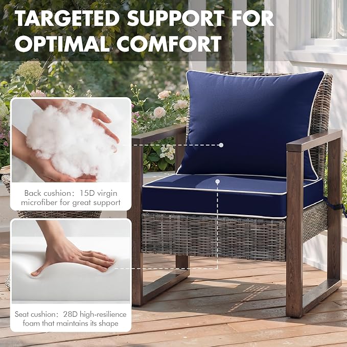 MIULEE Navy Outdoor Seat Cushion 24x24 Inch Waterproof & 3 Year Fade Resistant - Image 6