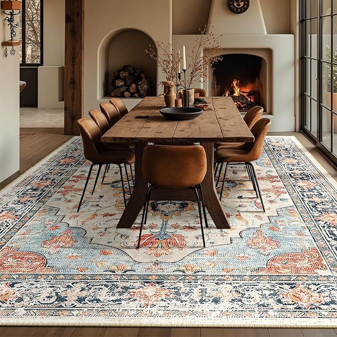 RELEANY Area Rugs 10'x12' Washable Non-Slip, Floral Vintage Distress Print - Image 3