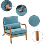 VINGLI Cozy Living Room Chairs, Linen Teal Accent Chairs Set of 2, Wood Lounge - Image 3