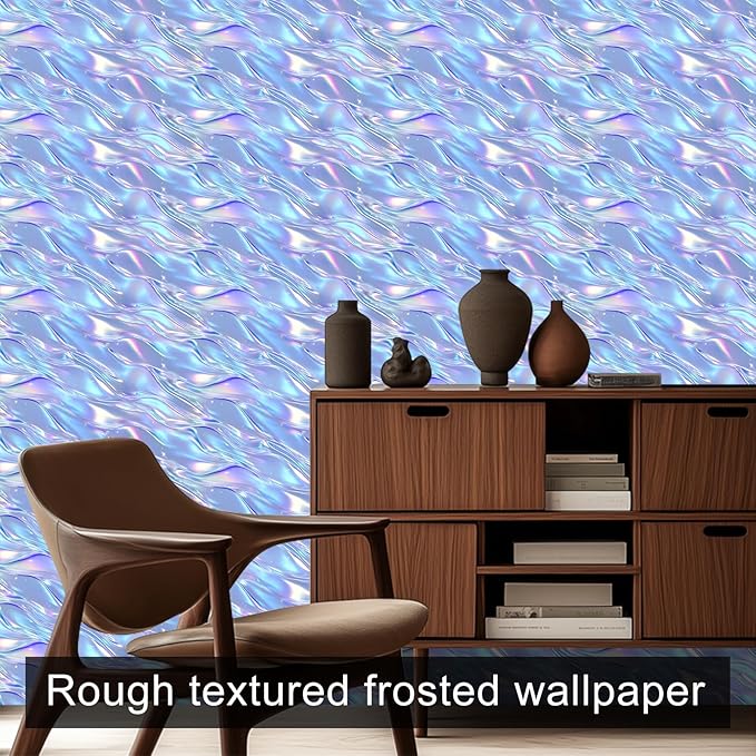 HOMETITUTE Shimmering Lilac Blue Wave Pattern Wallpaper Peel and Stick Contact - Image 5