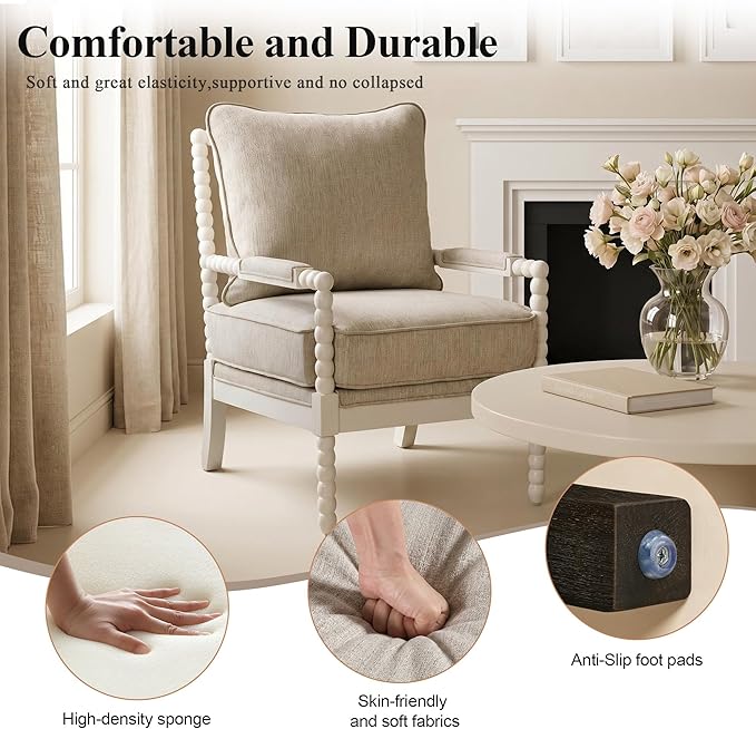 DUHOME Linen Fabric Spindle Accent Chairs Set of 2 - Image 5