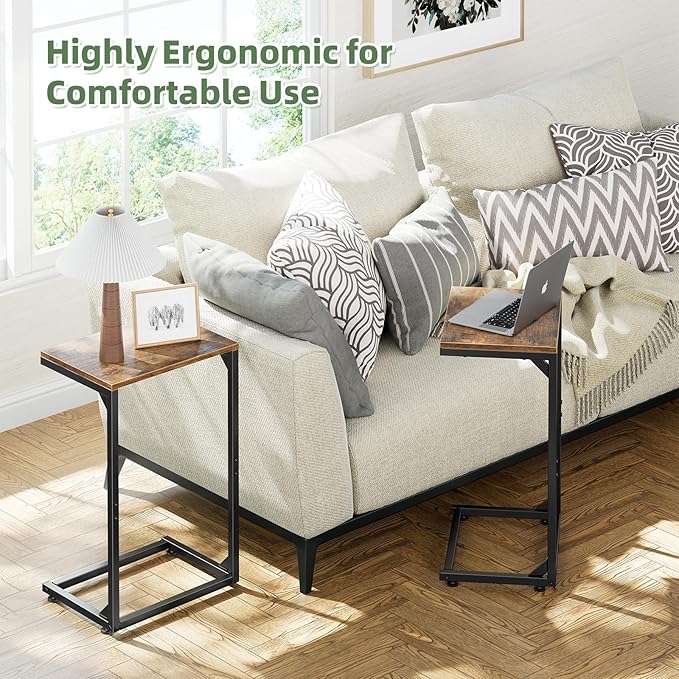 Simple Trending C Shaped Side Table, Small End Table Set of 2, TV Trays Sofa - Image 7