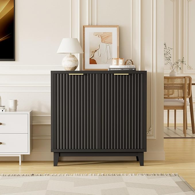 Fluted Cabinet with Storage, 2 Doors Sideboard Buffet, Mid Century Modern - Image 7