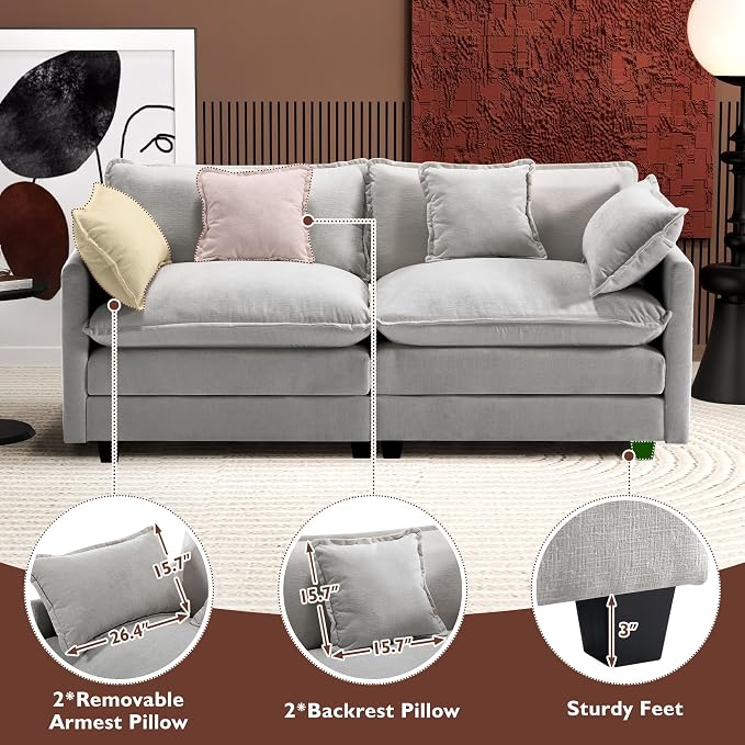 Ihanherry Cloud Sofa 77 Inch Loveseat, Modern Sectional Couch, 2-Seats Sofa - Image 6