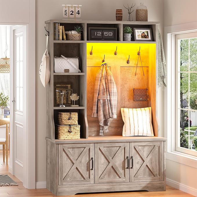 CSZZD Hall Tree with Bench and Shoe Storage, Farmhouse Entryway Bench with Coat - Image 9