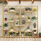 LGHM 79" W Luxury Marble-Patterned White Gold Bookshelf, Modern Geometric - Image 5