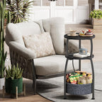 Round Side Table with Power Outlets, Small Coffee Table with S Basket, Space - Image 6