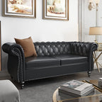 3 Piece Living Room Set, Chesterfield Leather Sofa Loveseat Couch Chair - Image 5