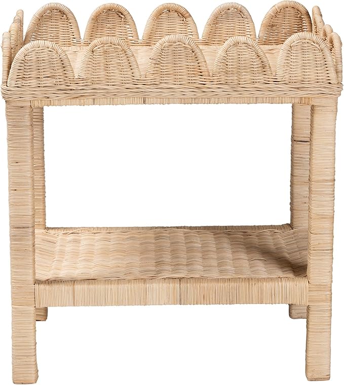 Bali & pari Sumana Bohemian Scallop Natural Rattan and Mahogany Side Table - Image 4
