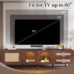 Merax Rattan TV Stand with LED Lights, Solid Wood Feet, Living Room, Bedroom - Image 2