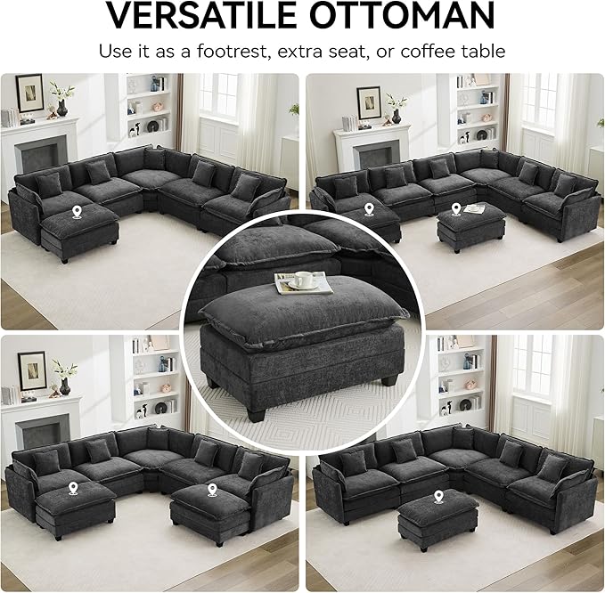 35‘’ Modern Chenille Cloud Sofa Ottoman, Rectangle Ottoman - Image 7