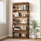 LITTLE TREE 69.9" Vintage Bookshelf, 5-Tier Tall Bookshelves, Cutout Design - Image 7