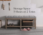 Farmhouse Storage Bench Wooden Entryway Upholstered Tufted Ottoman Bench - Image 6