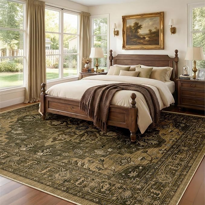 RELEANY Area Rugs 8'x10' Washable Non-Slip, Floral Vintage Distress Print - Image 2
