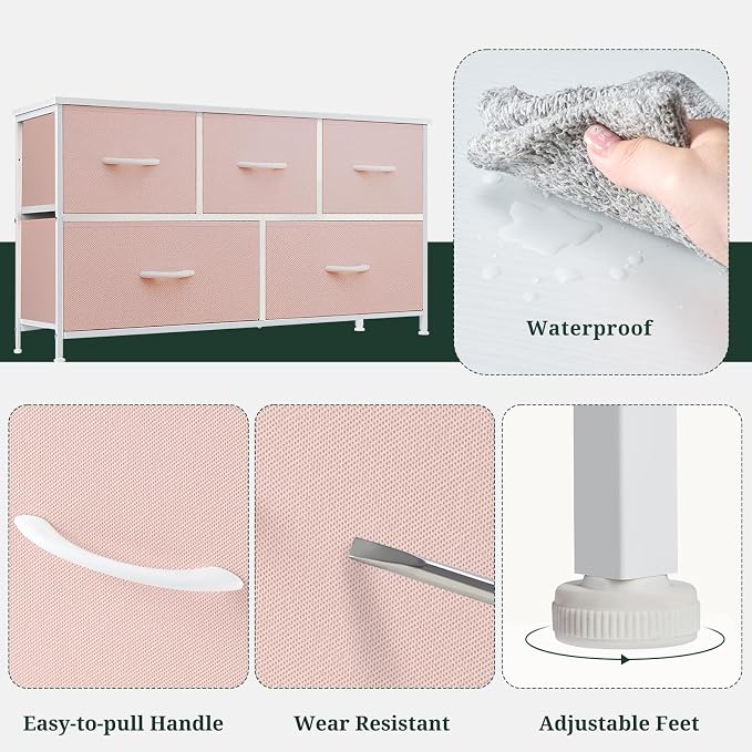5-Drawer Dresser for Bedroom, Anti-Tip Wide Storage Organizer Fabric Chest of - Image 7
