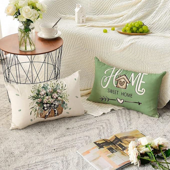 AVOIN colorlife Bless Our Home Farmhouse Eucalyptus Leaves Throw Pillow Covers - Image 5