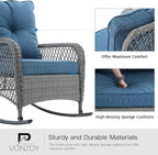 Patio Furniture Set 3 Pieces, Wicker Rocking Bistro Set - Image 5
