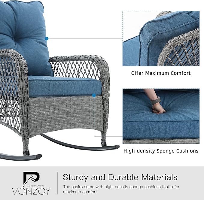 Patio Furniture Set 3 Pieces, Wicker Rocking Bistro Set - Image 5