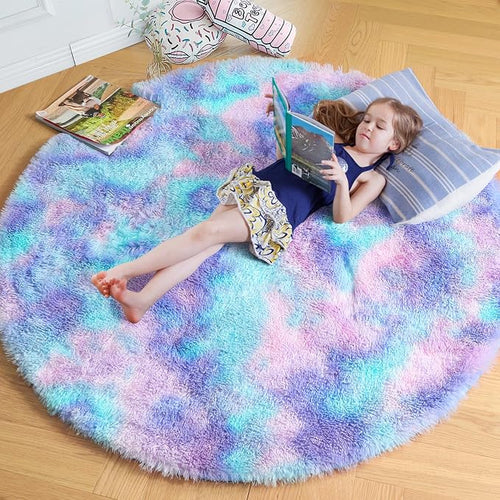 Amdrebio Purple Rainbow Round Rug 6Ft by Amdrebio