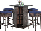 Tangkula 5 Piece Outdoor Rattan Bar Set, Patio Bar Furniture by TANGKULA