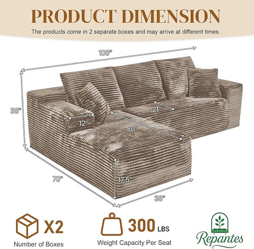108" L Shaped Boneless Sectional Couches - Image 2
