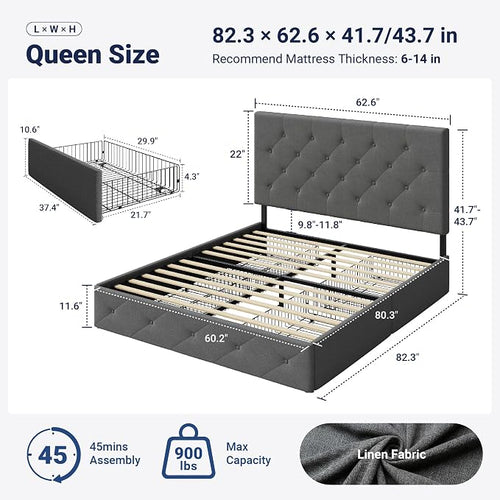 Allewie Upholstered Queen Size Platform Bed Frame - Image 2