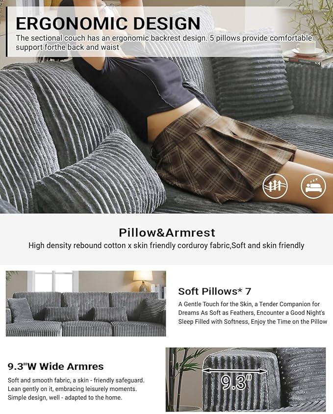 110" Cloud Sectional Couch, Modular Sectional Sofa - Image 5