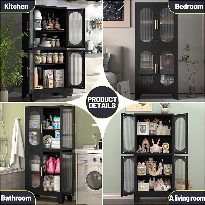 PAOFIN 61" Black Pantry Storage Cabinet, Kitchen Pantry Cabinet - Image 5