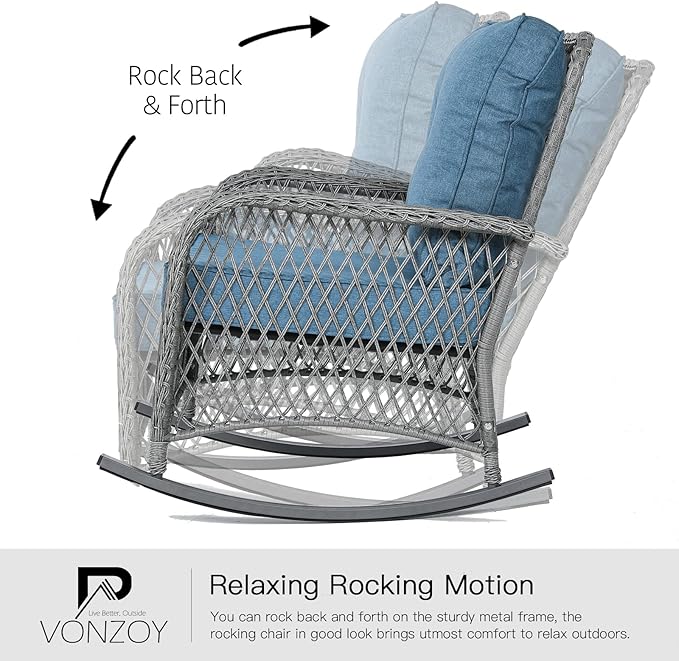 Patio Furniture Set 3 Pieces, Wicker Rocking Bistro Set - Image 3