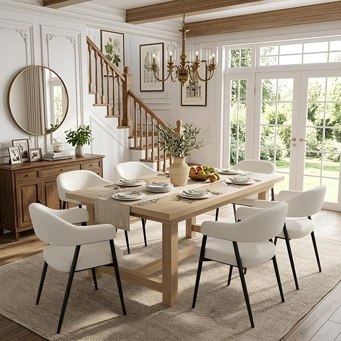HNY Modern Dining Room Arm Chairs Set of 6, Faux Sherpa Boucle Upholstered - Image 9