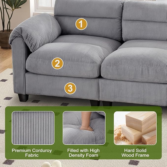 HAOMARKETS Corduroy 2-Piece Sofa Set, Upholstered Ottoman and 3-Seater Sofa - Image 3