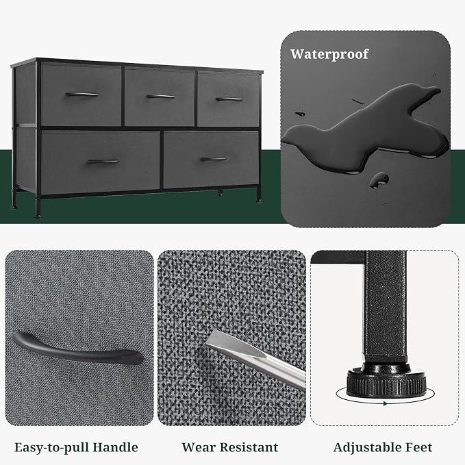 5-Drawer Dresser for Bedroom, Anti-Tip Wide Storage Organizer Fabric Chest of - Image 7