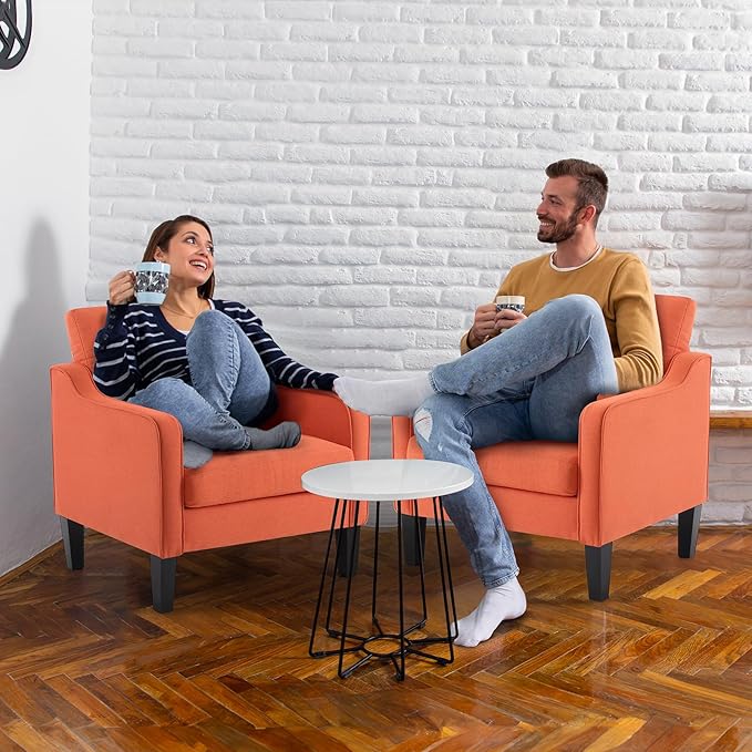 VINGLI Accent Chairs Set of 2 Living Room Chairs Burnt Orange Reading Chair - Image 8