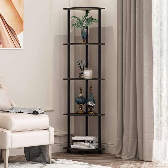 Furinno TURN-N-TUBE Corner Shelf Set of 2, 5-Tier Corner Bookshelf, Open - Image 2