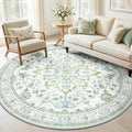 RELEANY Area Rugs Round 6ft Washable Non-Slip, Floral Vintage Distress Print by RELEANY