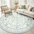 RELEANY Area Rugs Round 6ft Washable Non-Slip, Floral Vintage Distress Print by RELEANY