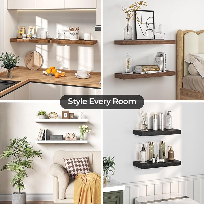 Fun Memories Floating Shelves for Wall, 12 Inch Set of 3 Rustic Wood Wall - Image 7