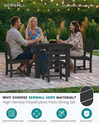 SERWALL Outdoor Dining Set for 4, HDPE Square Table and Chairs Set All Weather - Image 4